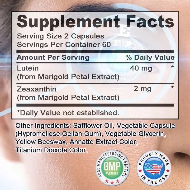 Lutein Zeaxanthin Capsules - Eye Supplement, Vision, Eye Health, Vegetarian, Antioxidant, Eyestrain Relief, Non-GMO Gluten Free