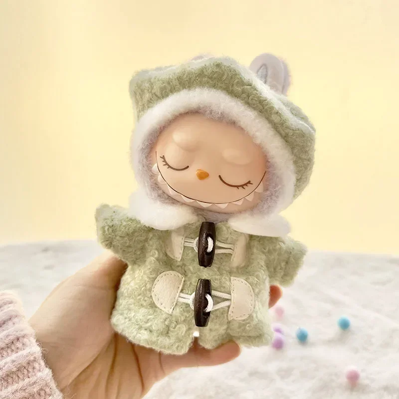 15-17cm labubu mini boneca para coreia kpop exo roupas de ano novo boina hexagonal casaco roupas acessórios ídolo pingente