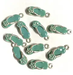 10pcs BLUE Enamel Alloy Flip flops Slipper Charms 22x8mm Silver color Pendant