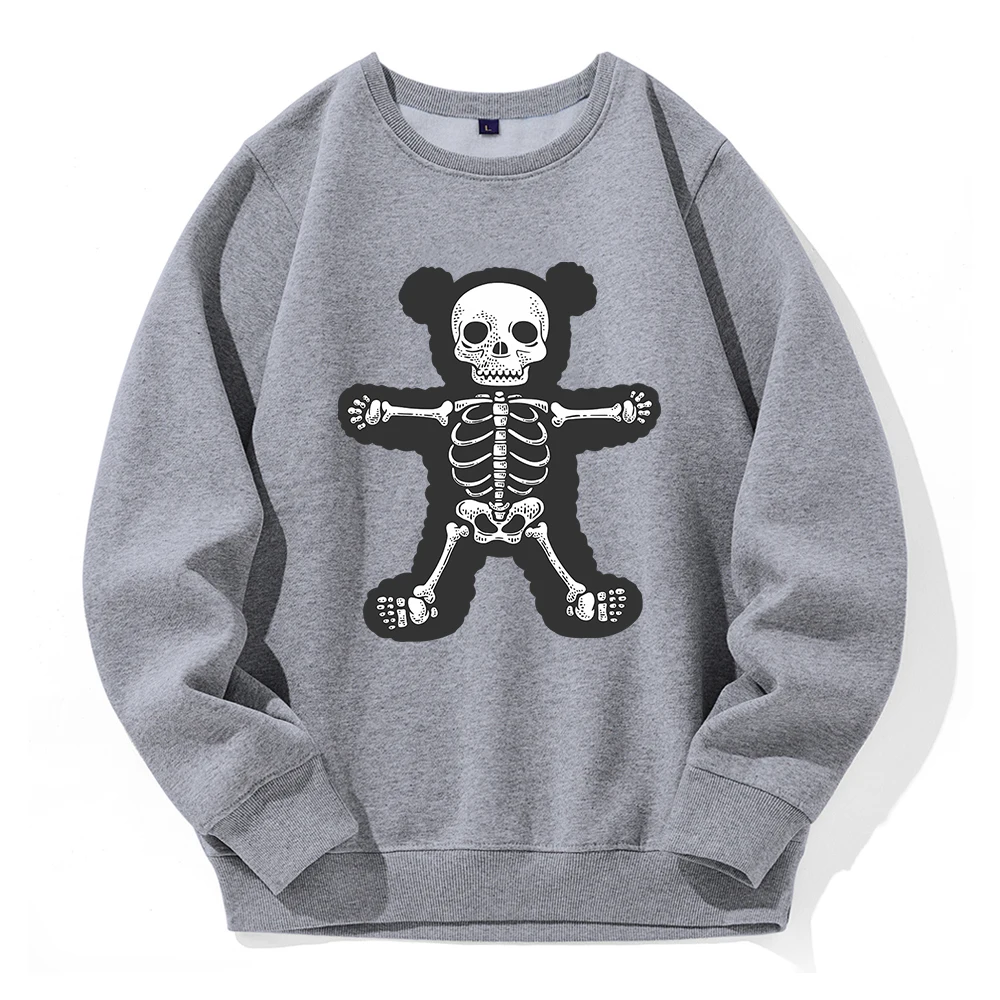 The Skeleton Of A Full Teddy Bear Print Hoodies Man Oversized Loose Hoodie Fashion All Match Pullovers Basic Fleece Warm Hooded