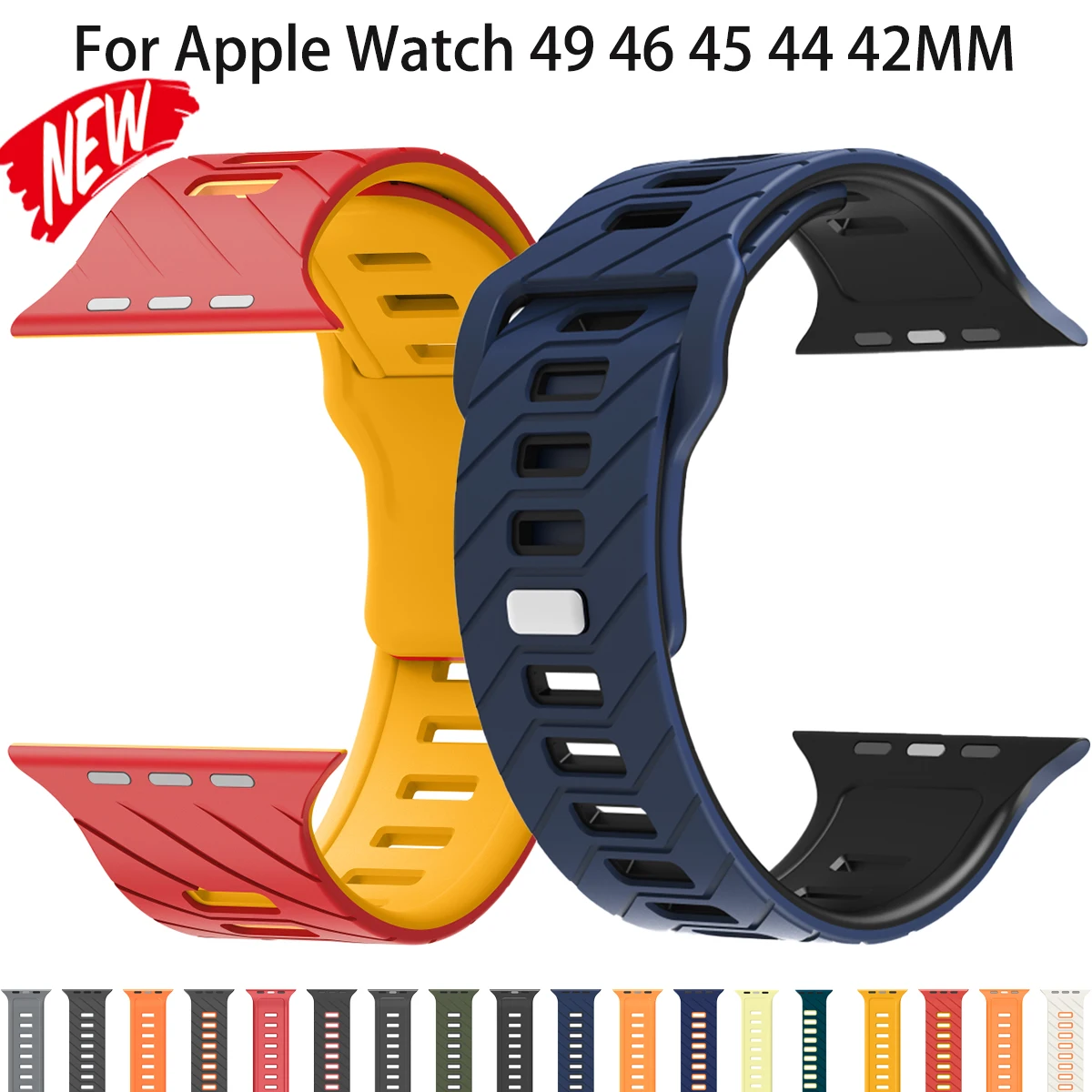 Two Tone Silicone Band for Apple Watch Ultra 3/2 Series 11 10 9 8 7 6 SE3 Soft Sport Strap for Iwatch 49 46 45 44 42MM Bracelet