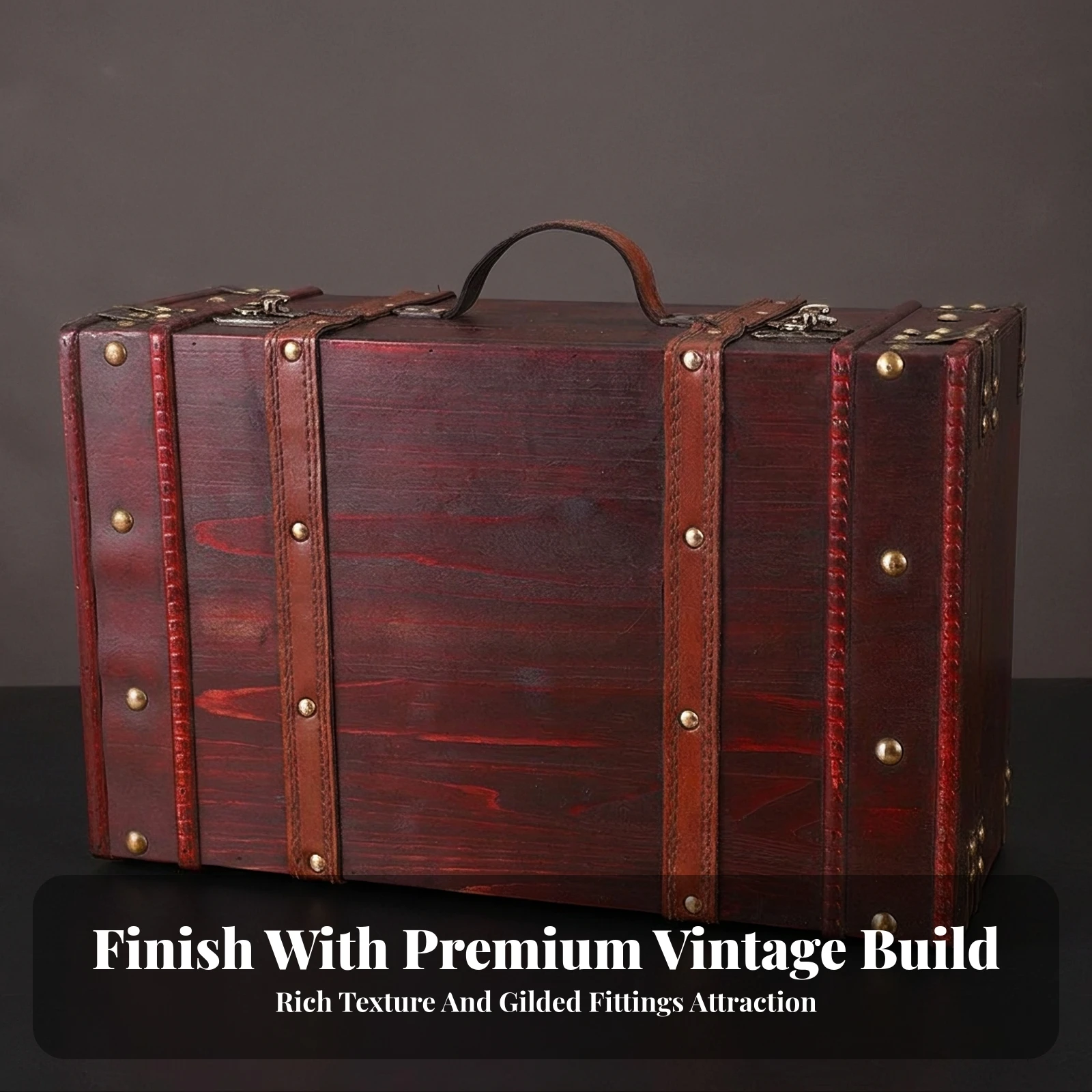 Vintage Wooden Suitcase Sturdy Wooden Storage Chest Storage Suitcase with Handle Functional Decorative Trunk Practical