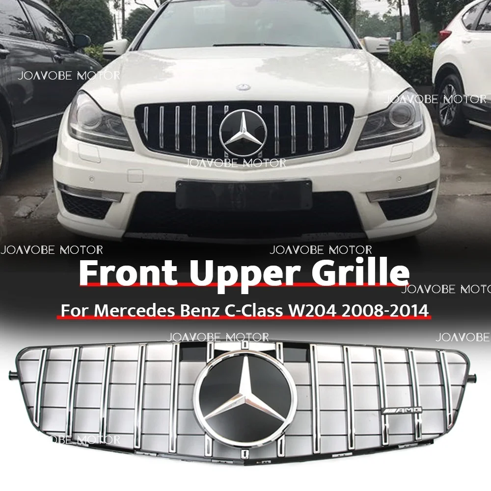 

Хромированная серебряная передняя решетка в стиле GTR с хромированной серебряной 3D-зеркальной эмблемой для Mercedes Benz C-Class W204/S204/C204 2008-2014