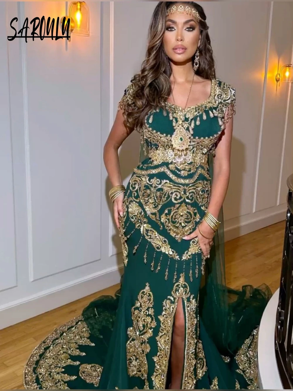 

Kaftan Exquisite Front Slit Mermaid Evening Dress Caftan Beaded Tassel Party Moroccan Prom Elegant Shiny Customized Formal Gown