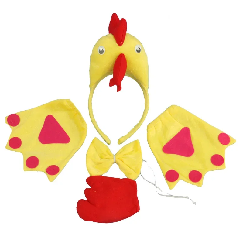 Party Yellow Chicken Cock Rooster Headband Bow Tie Tail Paws Gloves  Animal   Hair Bands   Plush  Halloween Costume Cosplay