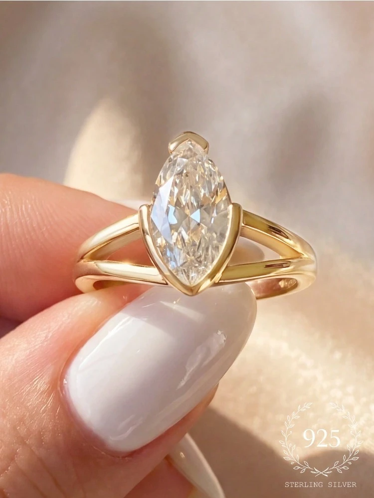 Anillo de Plata de Ley 925 con circonita brillante en forma de marquesa para mujer, joyería fina de alta calidad para compromiso, boda y aniversario