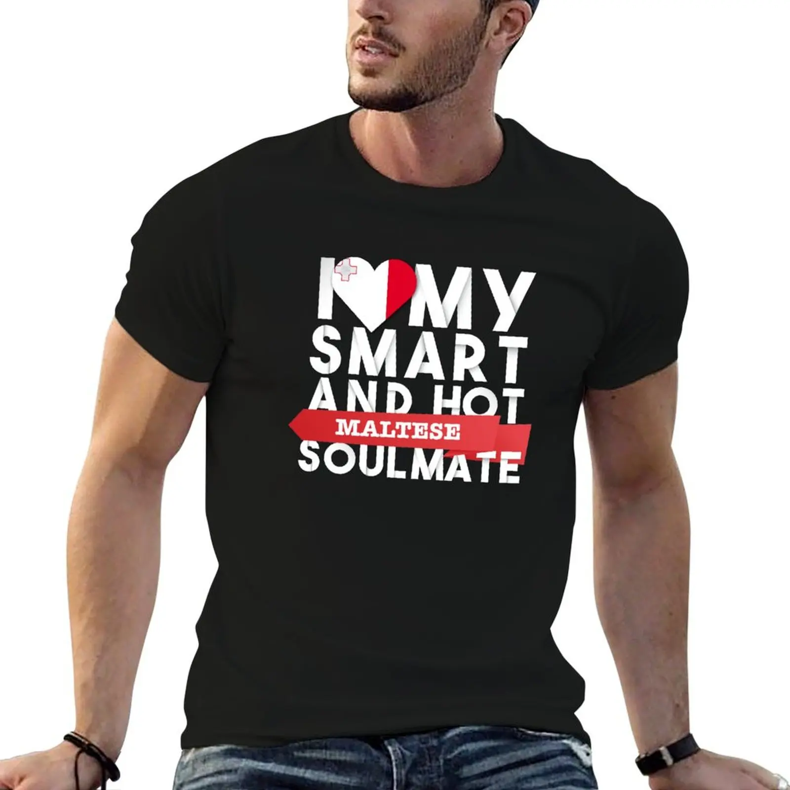 I love my smart and hot Maltese soulmate T-Shirt Plus Size Basic Cotton T-Shirt