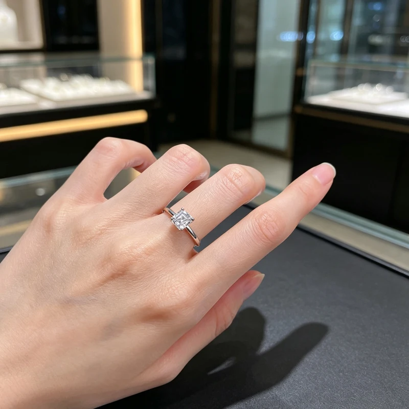 Verstellbarer Smaragdschliff-Ring mit Moissanit-Edelstein, S925 Sterlingsilber, Diamanttester-geprüft, funkelnder 18K Gold Herrenring – Detail 13