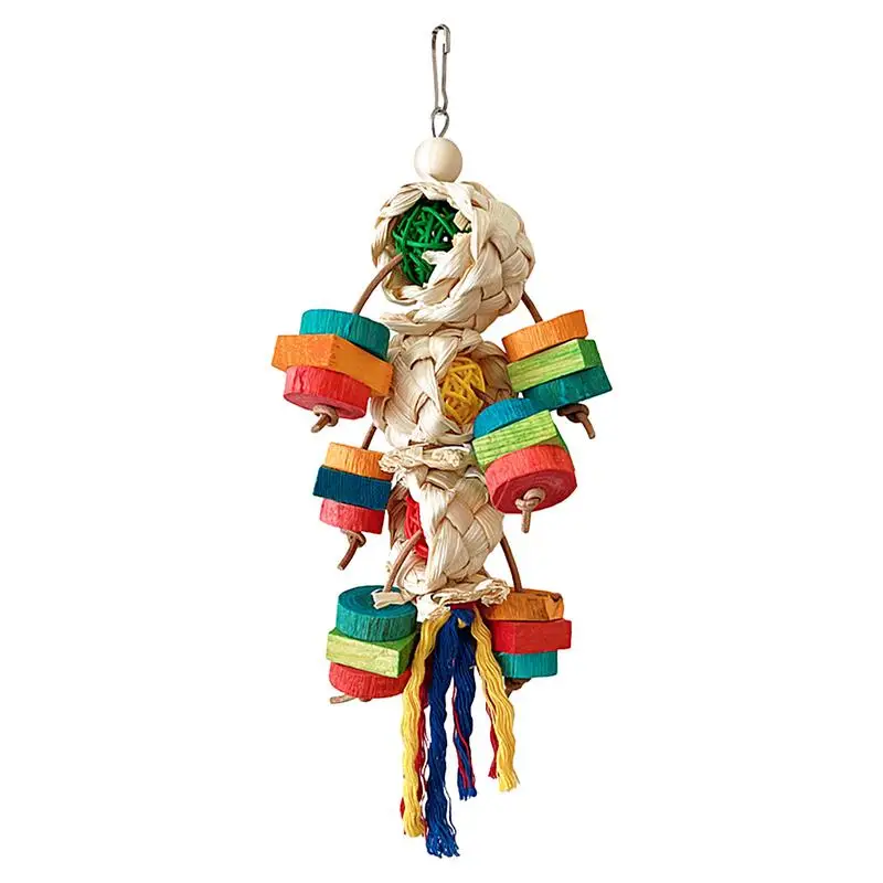 Bird Chew Toys Wood Natural Chewable Cockatoo Toys Colorful Multifunctional Decorative Hangable Conure Accessories For Parakeet