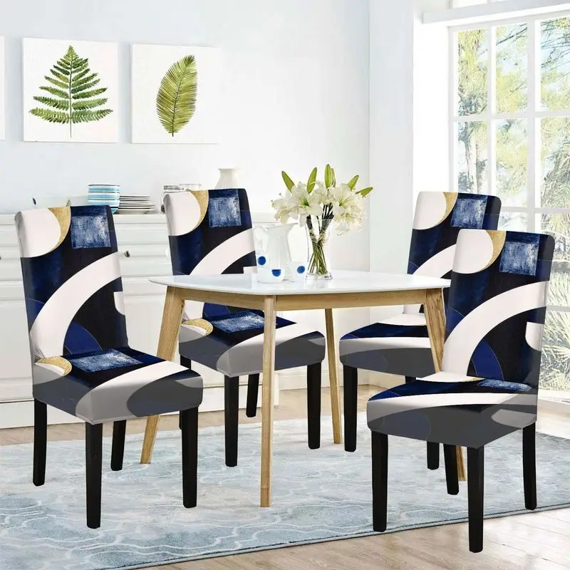 

Чехол для обеденного стула с плоским принтом, современный минималистичный узор, многоразовый, моющийся, чехол для домашнего обеденного стула.