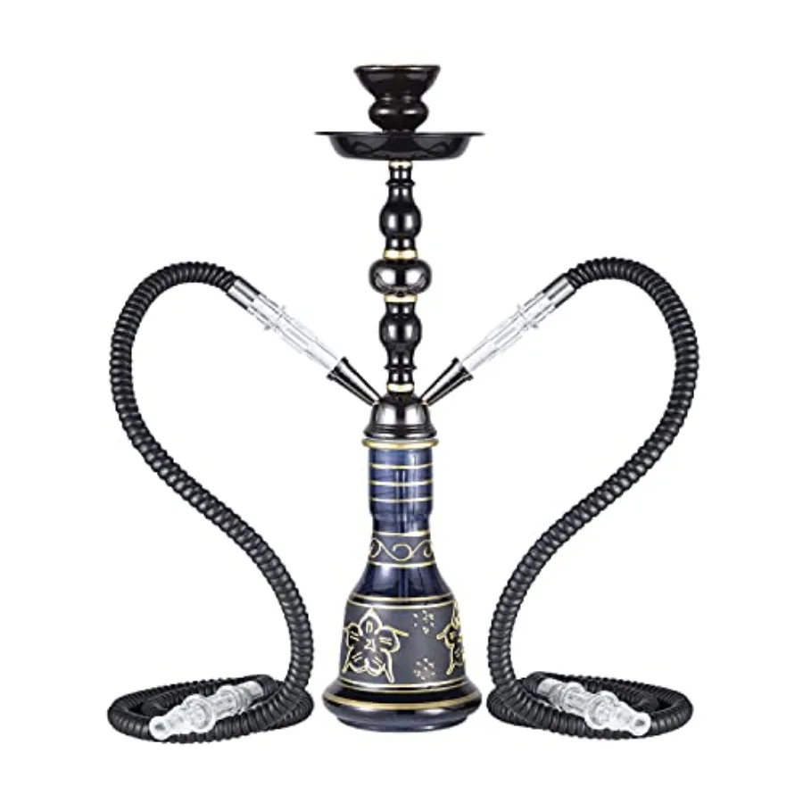 

20 Hookah set - 2 Hose Premium Shisha Hookah Kit with Glass Vase, Ceramic Bowl and Coal Tongs Ashtray for Better Shisha Narguil