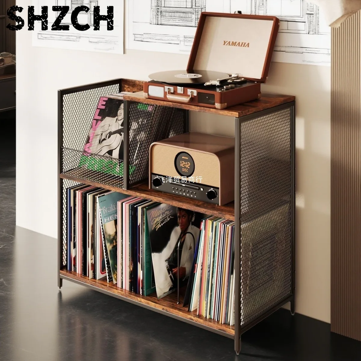 ‌Vintage Vinyl Record Cabinet-Retro Hi-Fi Storage Unit Turntable Stand with Shelf Multi-Purpose Audio Furniture for Home Theater