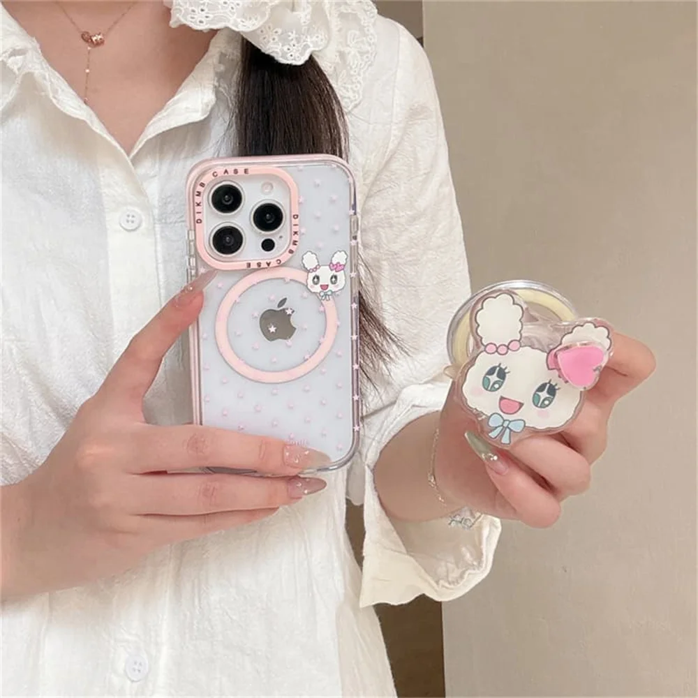 

Ins Star Cartoon Magnetic Phone Case for iPhone 16 Pro 15 Max 14 13 17 Pro Max Cover With Magsafe Rabbit Stand Clear Cute Funda