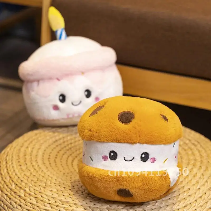 Bolo de pelúcia plushie morango fruta muffin forma brinquedos de pelúcia bonito crianças decoração aniversário lanche festa presente creme rosto para parsty