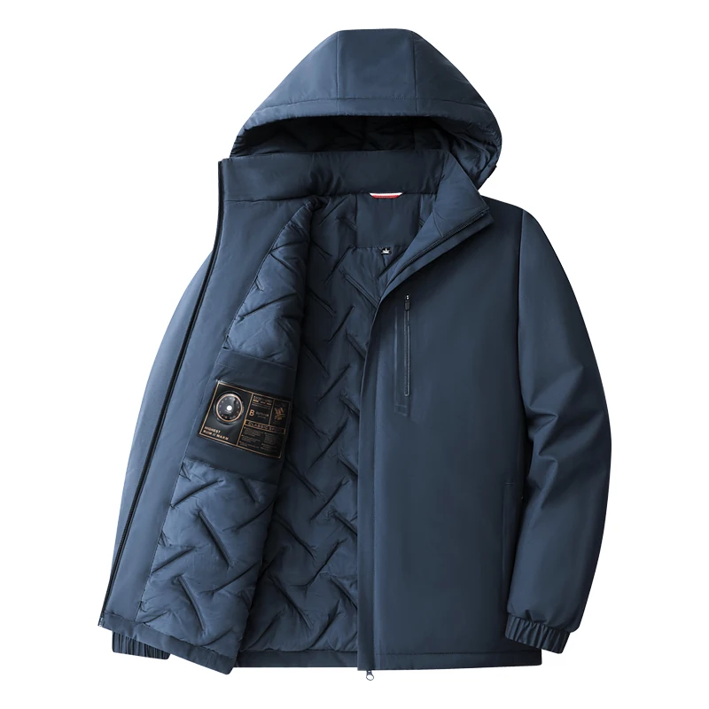 Autumn and winter new solid color windproof padded thick warm hooded jacket men's casual loose sports plus size jacket
