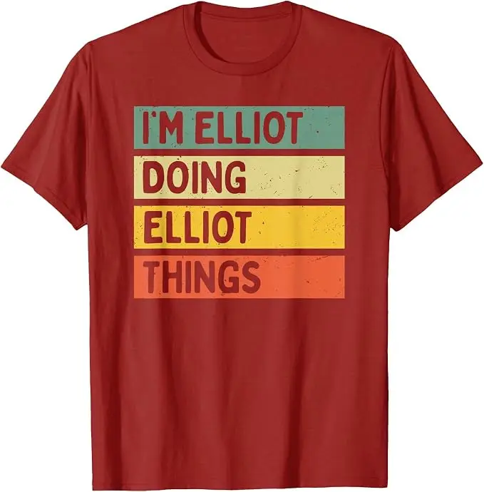 Ich bin Elliot und mache Elliot-Sachen - Lustiges personalisiertes Zitat-T-Shirt, Y2k personalisiertes T-Shirt mit Namensschrift, Humor-Buchstabendruck, Neuheits-T-Shirt – Detail 10