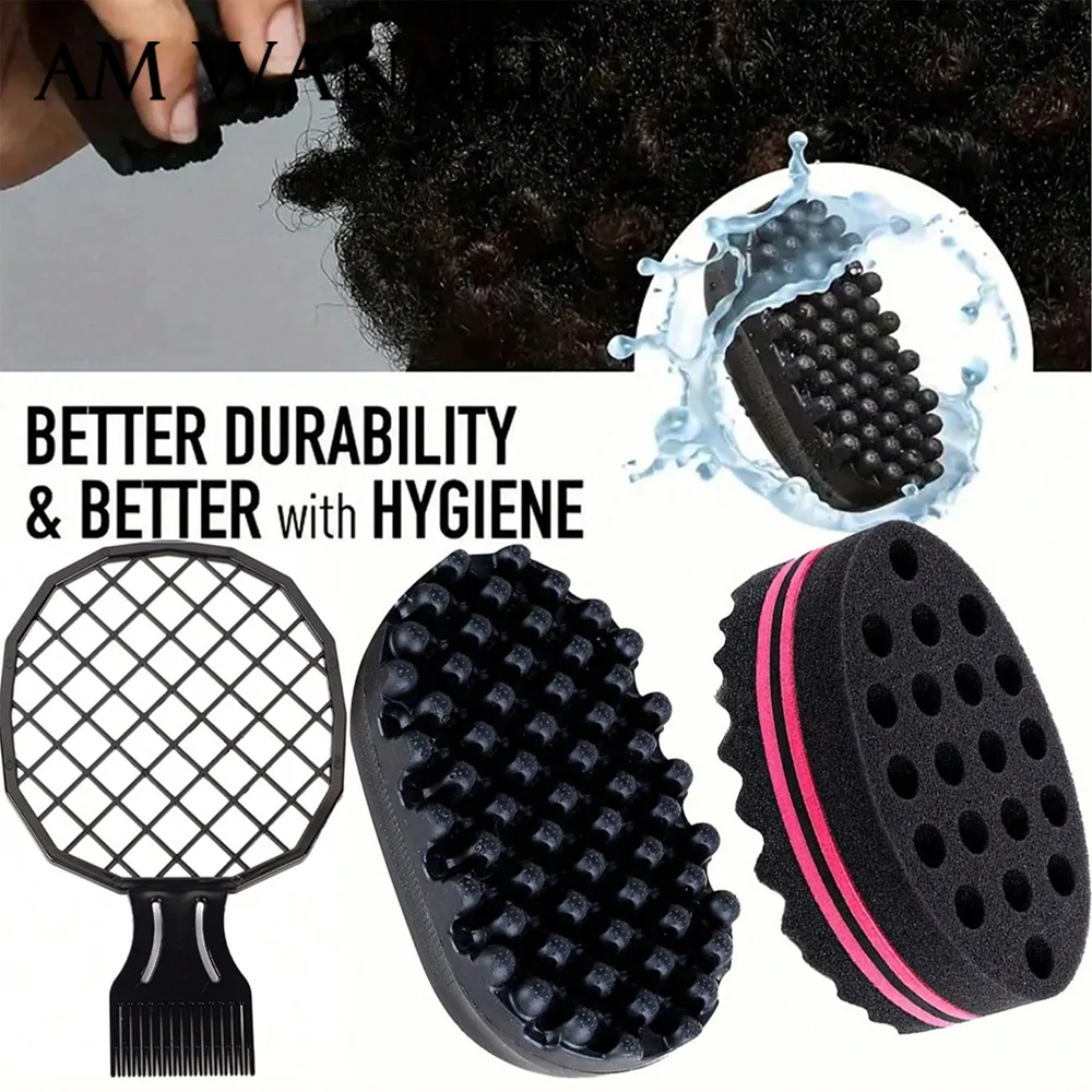 3pcs/set Hair Styling Rubber Washable Afro Curl Sponge Soft Hair Coil Wave Dreadlock Natural Fork Comb Salon Hairdressing Set