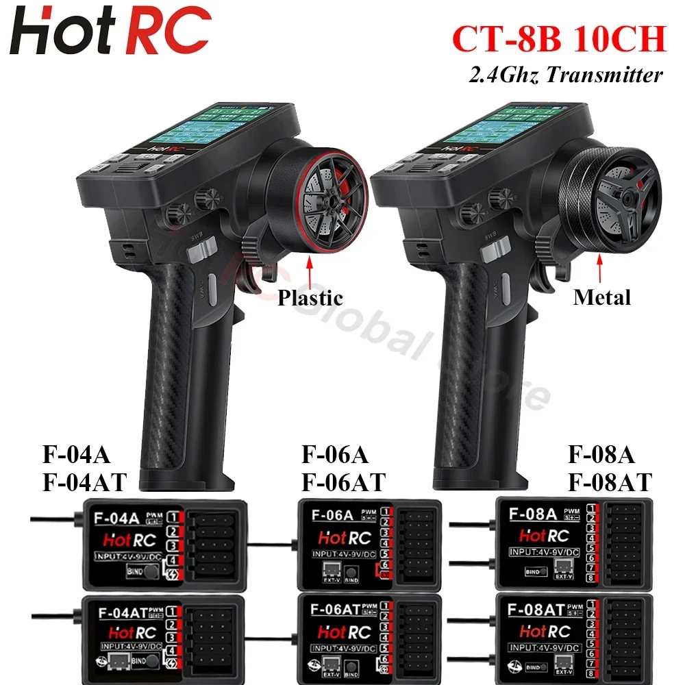 

HOTRC CT-8B 10CH 8 Channel 2.4Ghz Color Screen Remote Control 8CH F-08A F-08AT Gyro Receiver Transmitter for RC Car Boat Tank