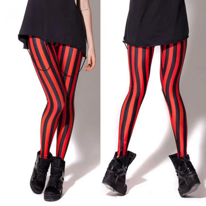 High Waist Elastic Sexy Leggings Fashion Red Black Stripe Print Trousers Casual Sports Fitness Leggings Slim Hip-Lift Pants