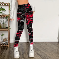 Fashion Trend Personality Graffiti Printed Leggings Women's High Stretch Leggings Letter Printed Slim-fit Nine-point Pants