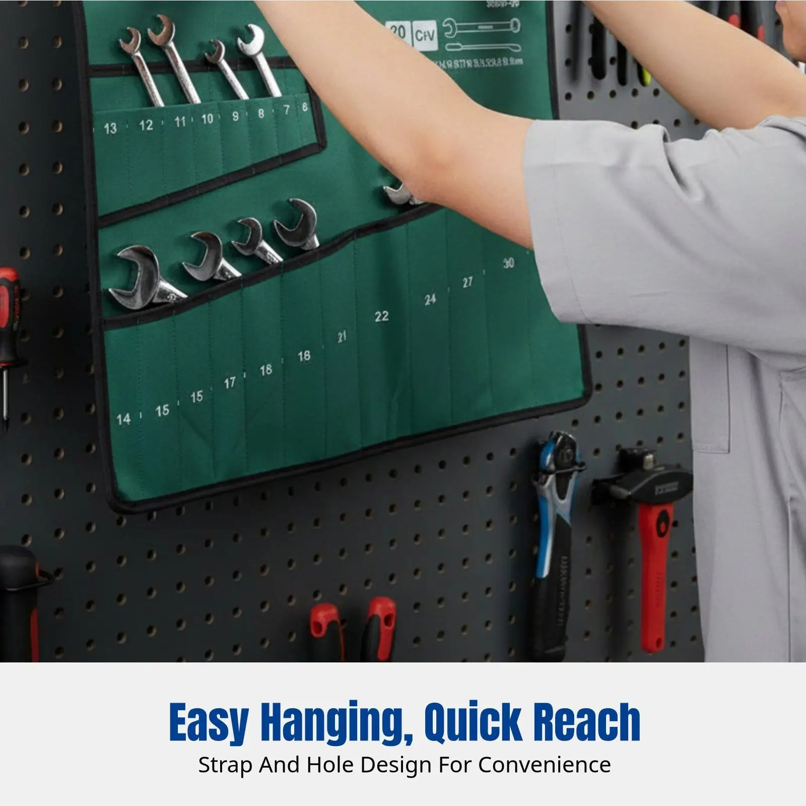 Tool Bag Organizer for Wrench Storage Heavy Duty Canvas Pouch with Hanging Hole Strap Workshop Repair Accessory