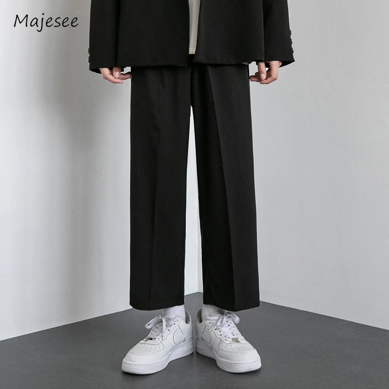 

Baggy Pants Men Summer Ankle Length Leisure Pure Color Korean Style Handsome Simple Basics Spring Loose Straight Pleated