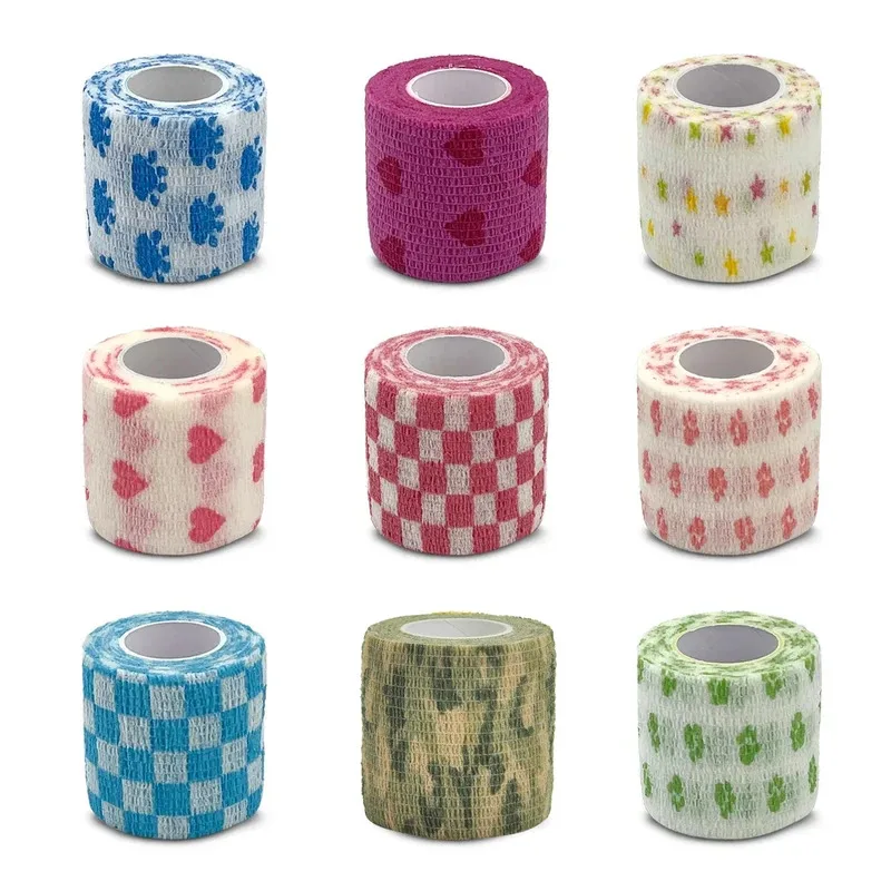 1/6Pcs Printed Sports Knee Protector 4.8m Therapy Elastic Bandage Colorful Self Adhesive Wrap Tape for Finger Joint Pet