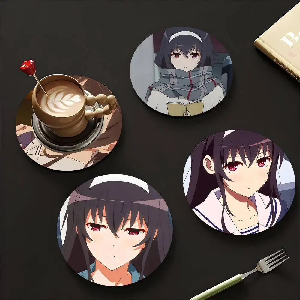 1pc Utaha Kasumigaoka Anime Figure Wooden Coaster Colour Printing Cup Mat Home Desk Decoration Gifts