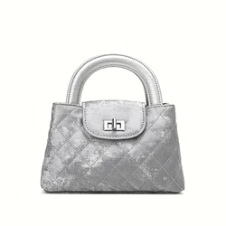 Fashionable Women's Small Handbag, Diamond Checkered Solid Color Cowhide Bag, Multiple Colors To Choose From