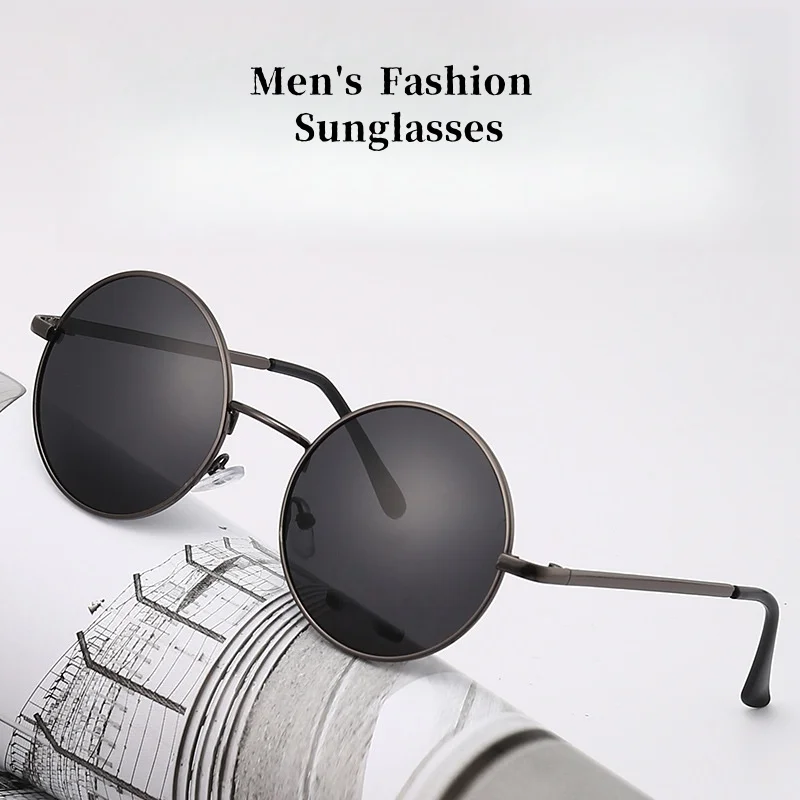 Men's Retro Small Frame Sunglasses with Fashionable Circular Metal Frame Design for Outdoor Fishing and Driving Sunglasses
