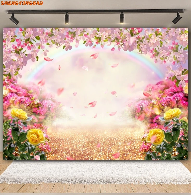 사진 촬영용 용수철 풍경 배경, 녹색 숲 나무, 정원 공원 꽃, 아기 초상화 배경 장식, 사진 스튜디오 소품