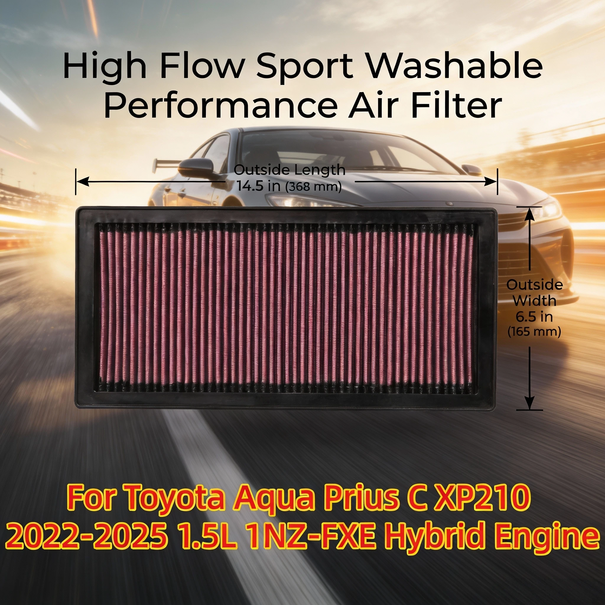 

For Toyota Aqua Prius C XP210 2022-2025 1.5L 1NZ-FXE Hybrid Engine High Flow Sport Washable Air Filter 33-2154 16546AA070