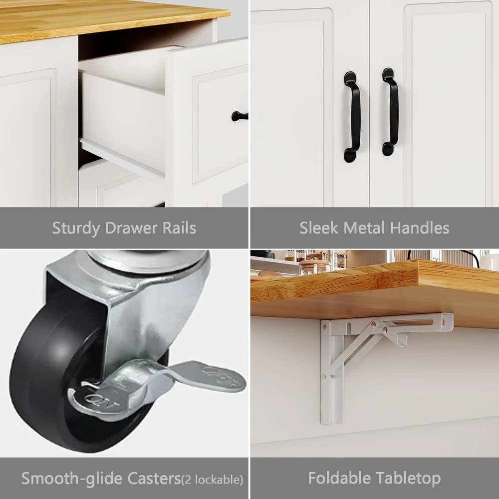 جزيرة المطبخ المتدحرجة من Ever Winner مع مساحة تخزين، وعربة مطبخ متنقلة مع رفوف توابل ومنشفة #4