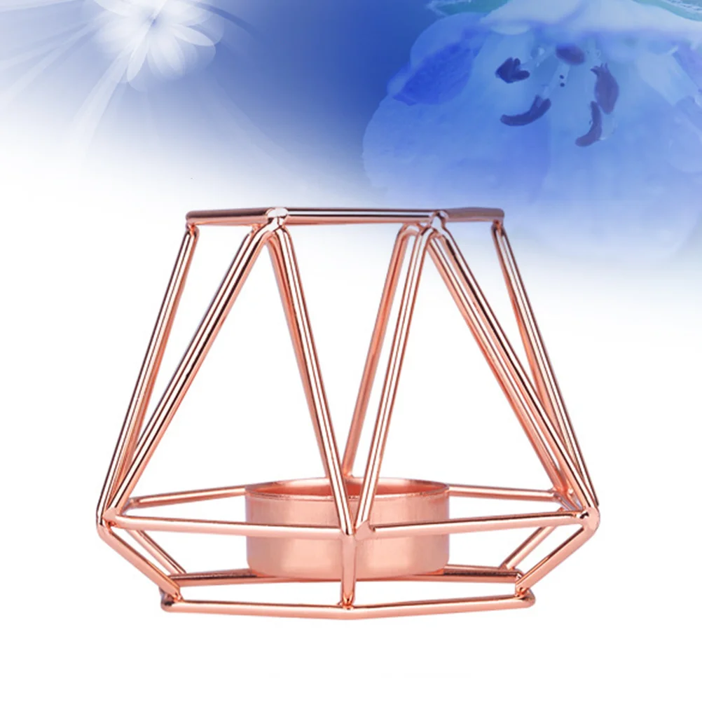 

Hollow Small Rose Gold Metal Candlestick Iron Holder European Style Home Table Lantern Romantic Light