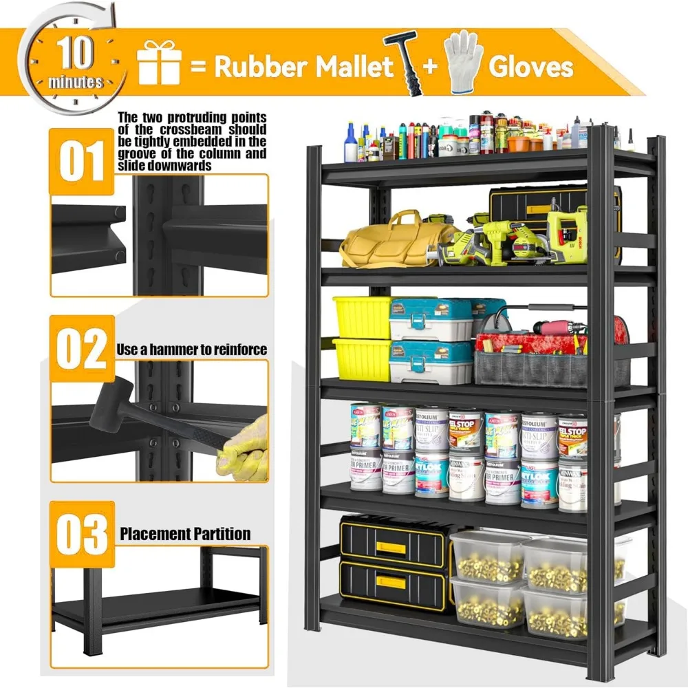 Heavy Duty Adjustable 5 Tier Garage Shelving Unit with 2500 LB Capacity for Storage Solutions