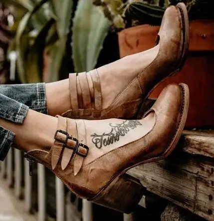 Flache Klassische Sandalen für Damen, Afrikanischer Stil, Quadratischer Absatz, Hohe Absätze, Klobige Freizeitschuhe, Schnürung, Runde Zehenpartie, Riemen, Blockabsatz – Detail 11