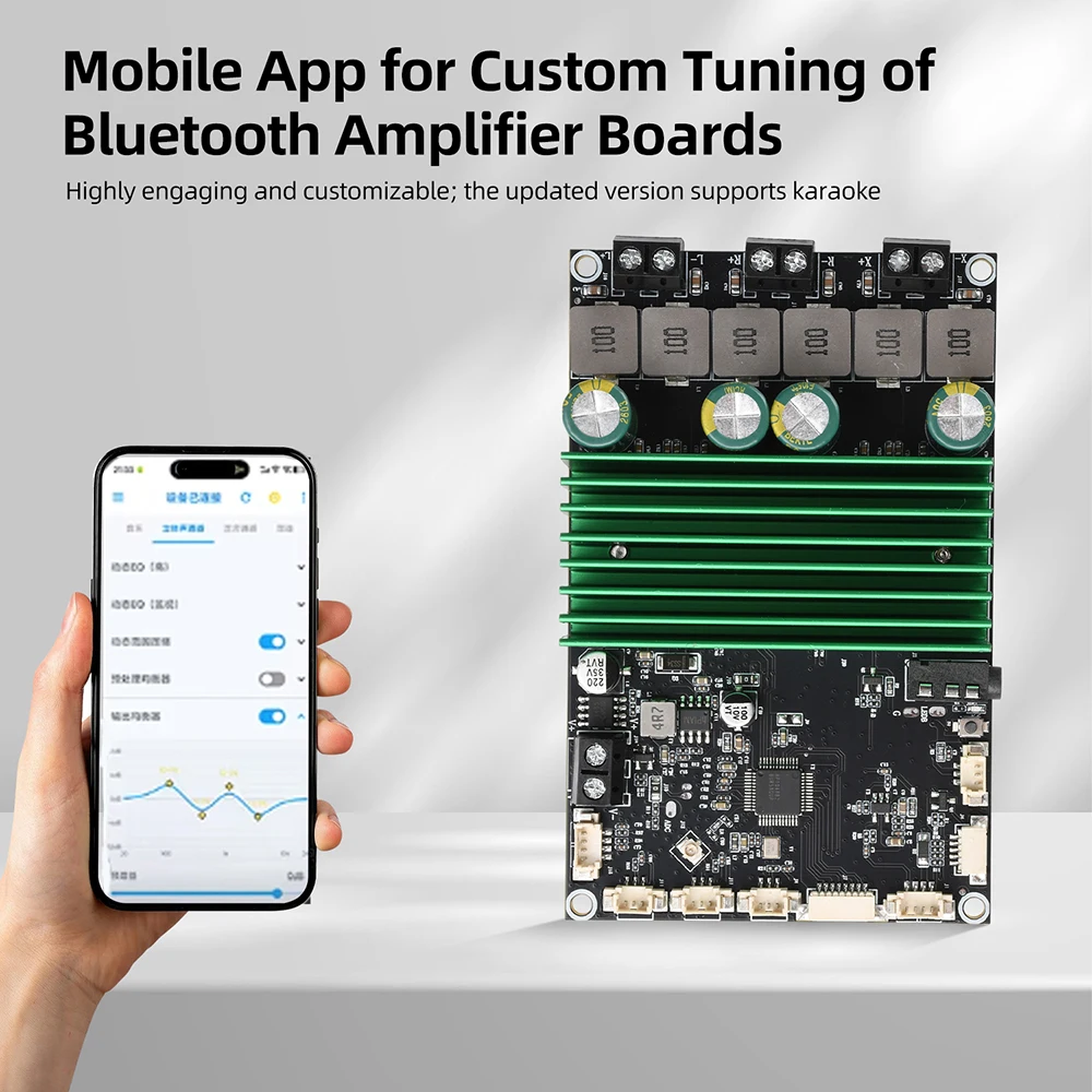 TPA3116 Bluetooth 2.1-Kanal-Verstärkerplatine, hohe Leistung 2x50W+100W 2x150W mit mobile App-Tuning für Heimkaraoke, Auto-Audio, DIY – Detail 21