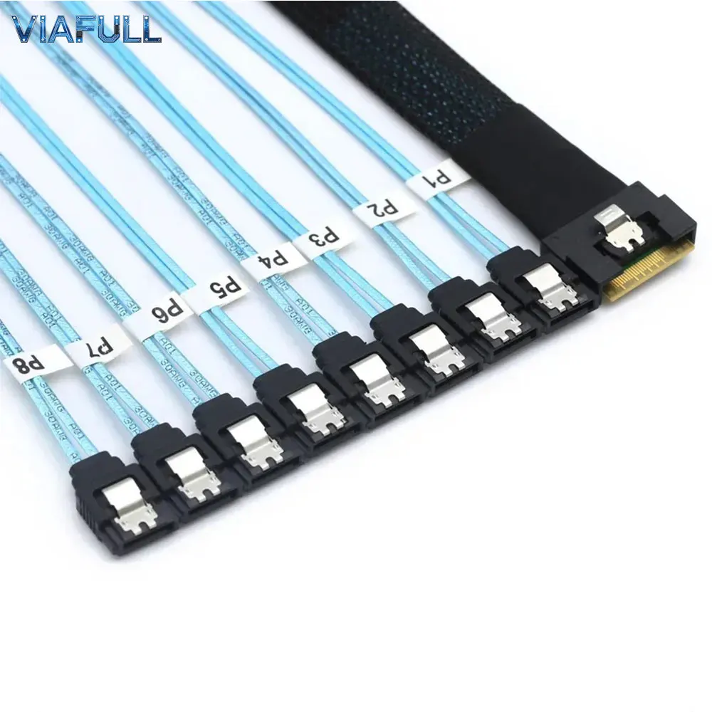 Slimline SAS 8i to 8x SATA III Straight HDD Converter Cable, SFF-8654 74P Anti-Tilt OFC Splitter for Server RAID Storage