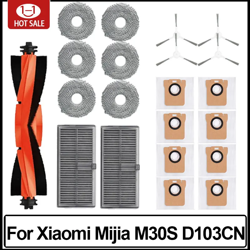 21pcs für xiaomi mijia m30s d103cn roboter staubsauger hauptseite bürste hepa filter mop tuch staubbeutel zubehör