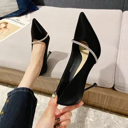 2025 Spring New Water Diamond High Heels Pointed Thin Heels Women's Large Size Wedding Party Shoes Heels Women