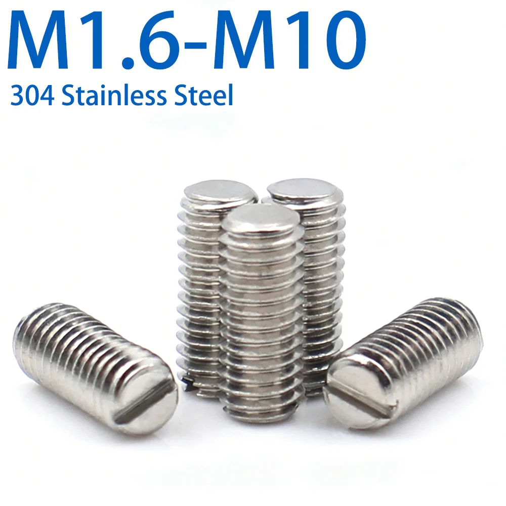 304 Stainless Steel Slotted Flat End Set Screw Hex Socket Grub Screws Top Thread Fastener M1.6-M10