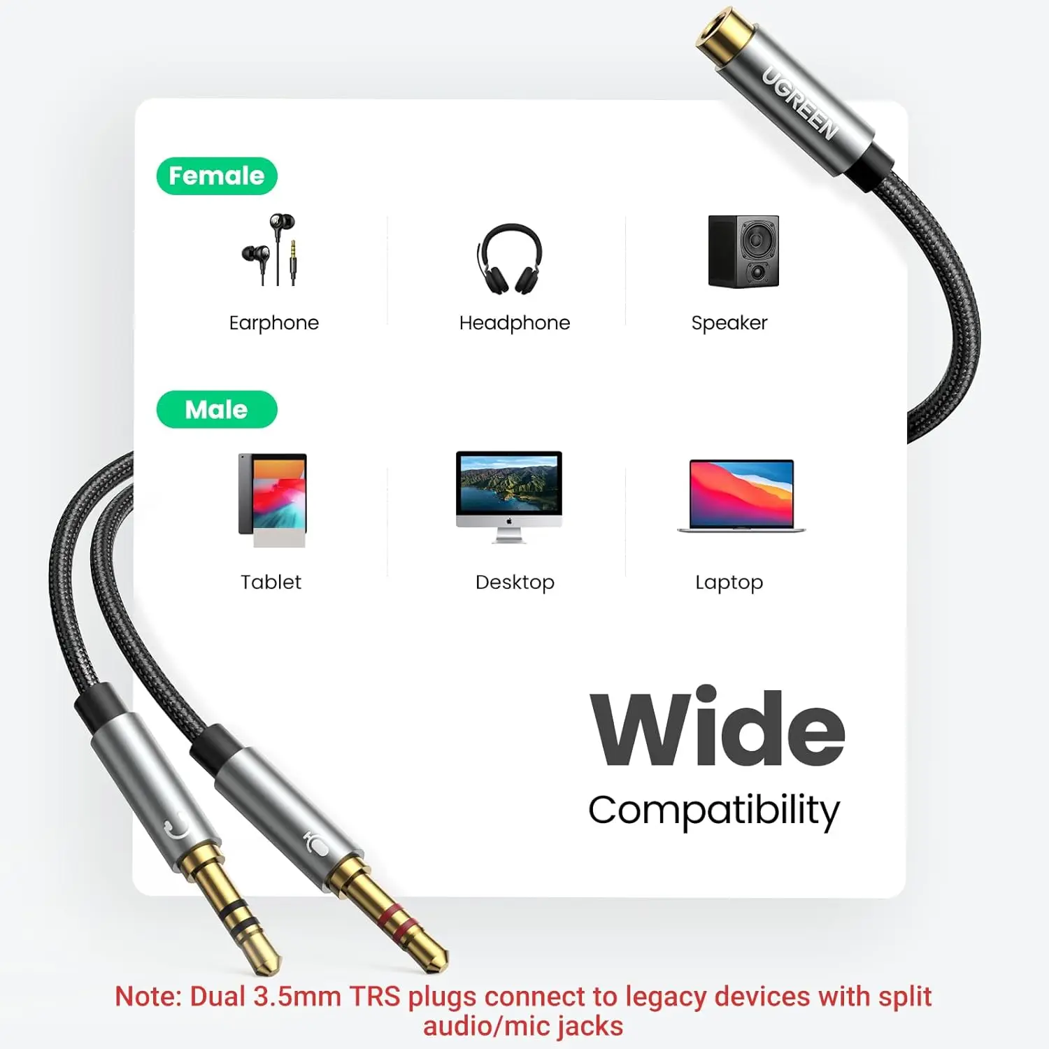 For Gold Plated PVC Jacket 3.5mm Male-Female Braided Audio Splitter Cable for Gaming Headset PC Laptop Adapter Black
