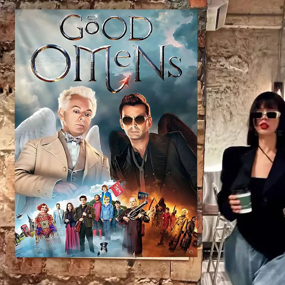 Tv Show G-Good Omens Small Size Cheerleading Banner Hand Pulled Flag Outdoor Atmosphere Flags