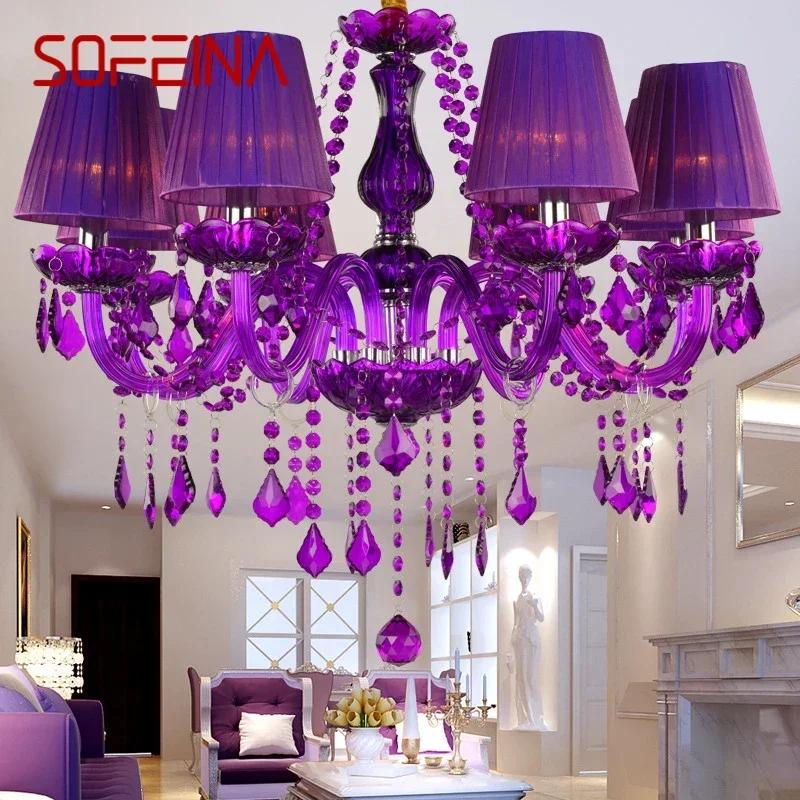 

SOFEINA European Style Crystal Pendent Light Purple Candle Lamp Luxury Living Room Dining Bedroom Clothing Store Chandelier