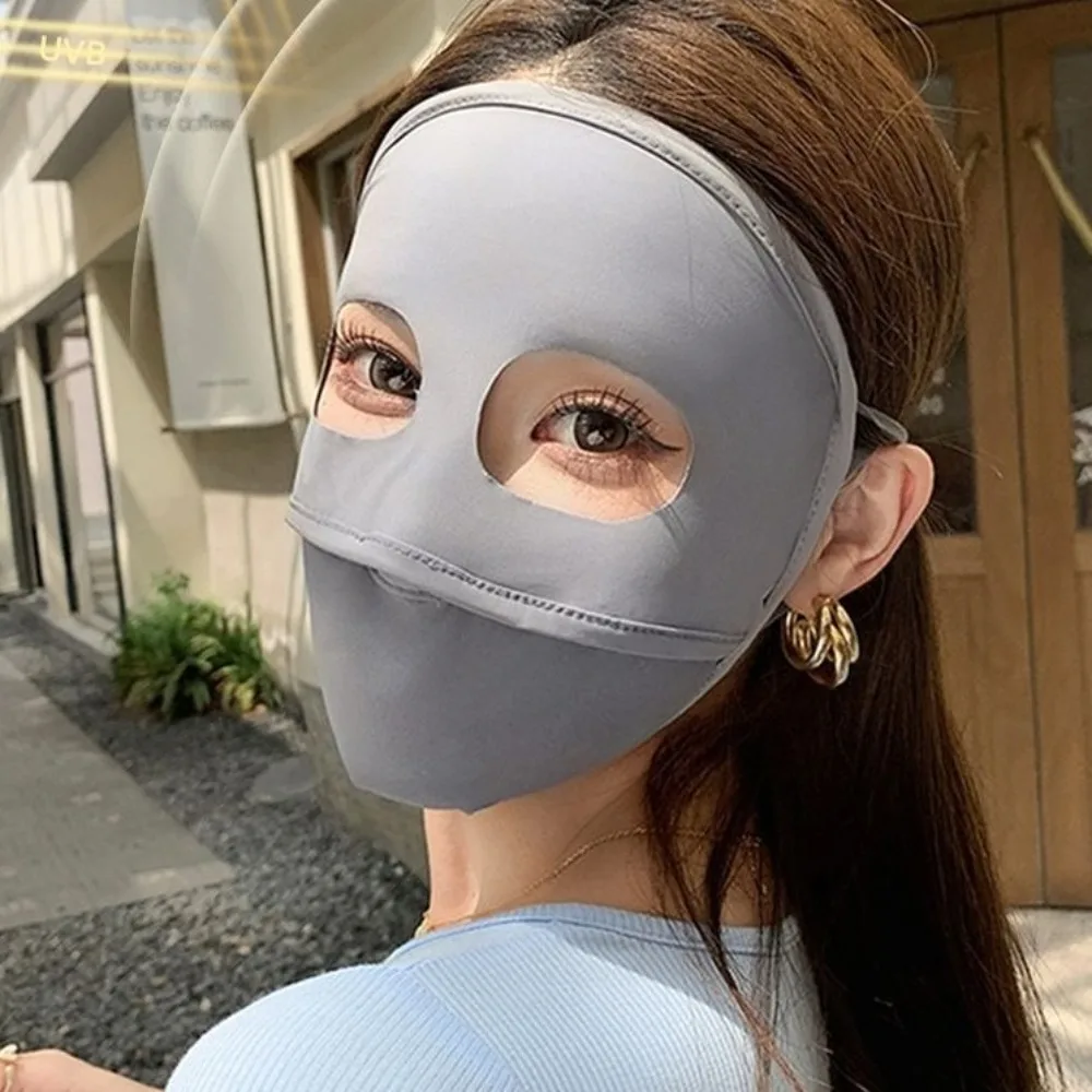 Thin Full Face Ice Silk Mask Solid Color Sunscreen Veil Sunscreen Mask Face Scarves UV Protection Face Gini Mask Fishing