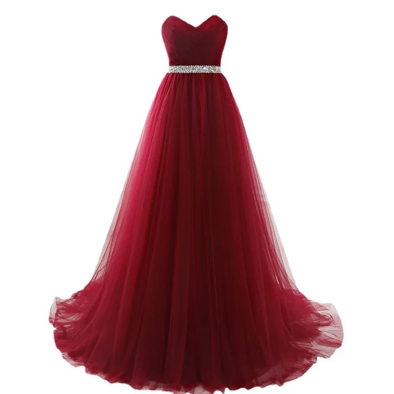 Burgundy A Line Prom Dresses Plus Size Sweetheart Sequined Beading Sash Evening Gowns Tulle Evening Formal Party Dress 2024