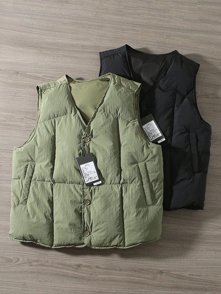 

Retro Japanese Sle Men's Thiened Cotton Vest Winter Warm V-Ne Loose Workwear Jaet Trendy oulder Pad Coat