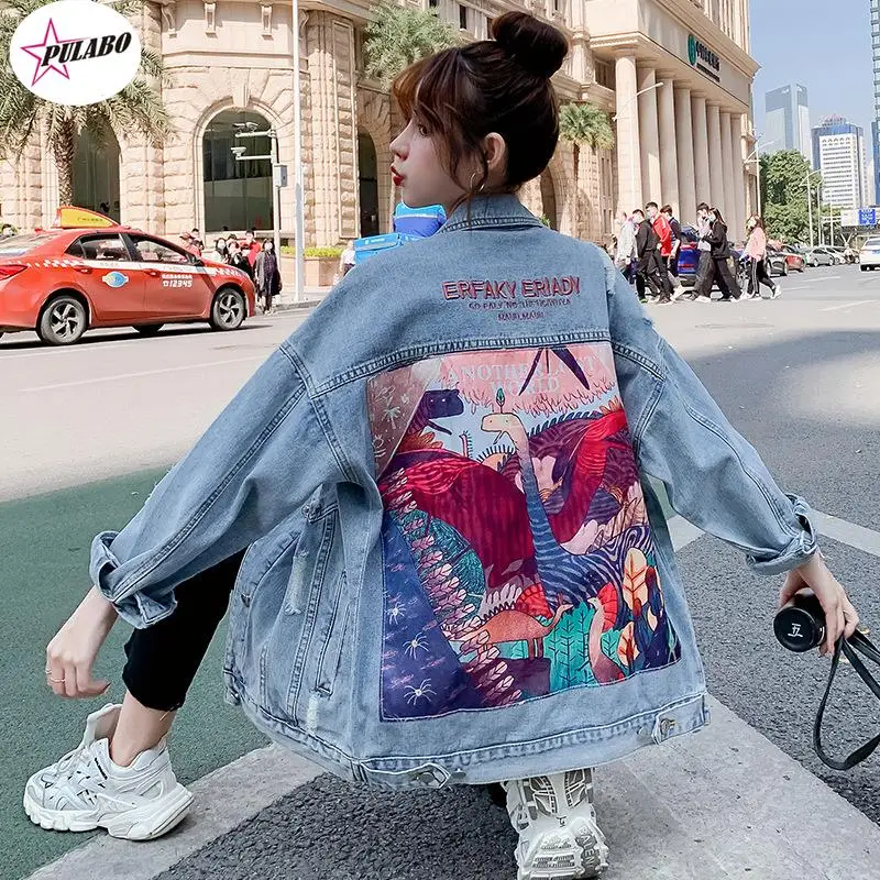 

PULABO Women Denim Jacket feminine Spring Autumn Boho Floral Appliques Embroidery Coat Long Sleeve Outerwear Female Veste femme