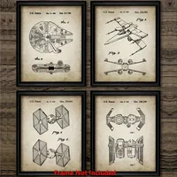 Star Wars Patent Art Prints Death Star, Millennium Falcon, TIE Fighter, X-Wing Starfighter Canvas Painting Boys Room Wall Dec