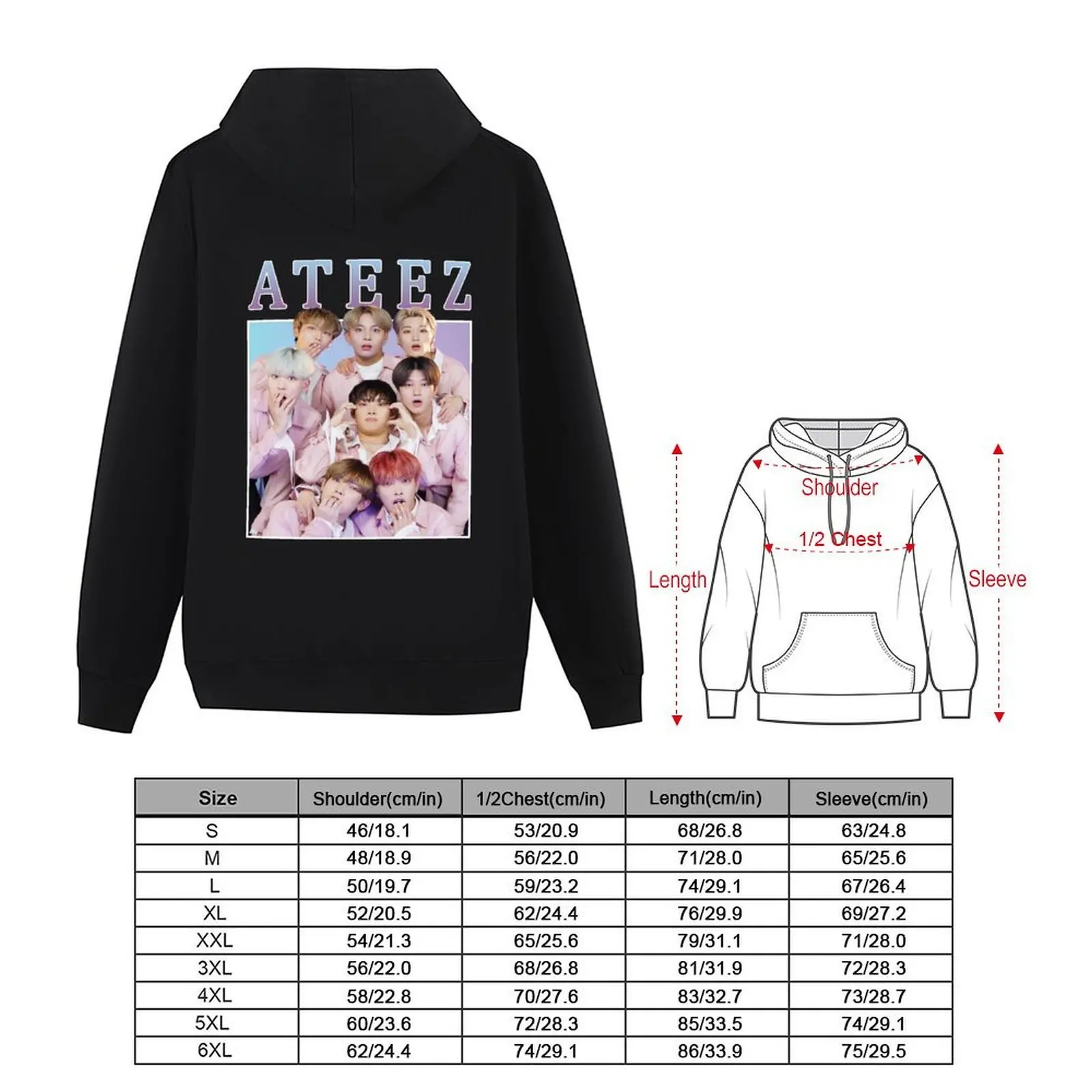 ATEEZ لطيف خمر ريترو Kpop الفرقة نمط 90s هوديي الرجال الملابس الملابس الجمالية الكورية نمط الملابس الخريف المتضخم هوديي